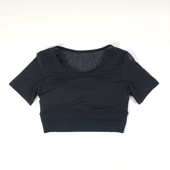 Pedigree SW | Layered Mesh Crop Top with Sports Bra Liner - Black - Picture 4 of 6